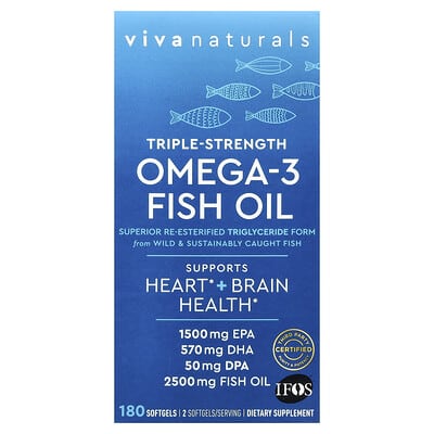 Viva Naturals, Omega-3 Fish Oil, Triple Strength, 2500 mg, 180 Softgels (1250 mg per softgel)