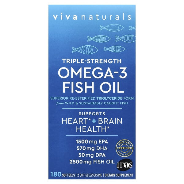 Viva Naturals, Omega-3 魚油，三倍功效，2500 毫克，180 粒軟膠囊（每粒軟膠囊 1250 毫克）