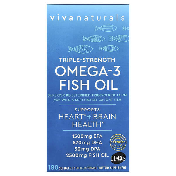 Viva Naturals, Omega-3 魚油，三倍功效，2500 毫克，180 粒軟膠囊（每粒軟膠囊 1250 毫克）
