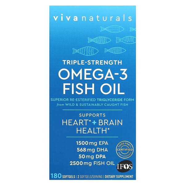 Viva Naturals, Omega-3 魚油，三倍功效，2,500 毫克，180 粒軟凝膠（每粒軟凝膠 1,250 毫克）