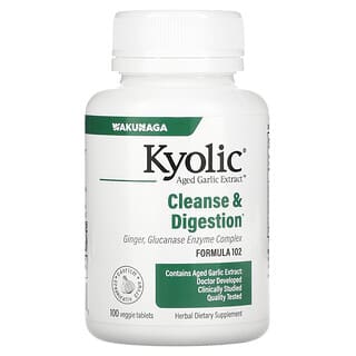 Kyolic, Extracto de ajo añejo, Limpieza y digestión de cándida, Fórmula 102, 100 comprimidos vegetales
