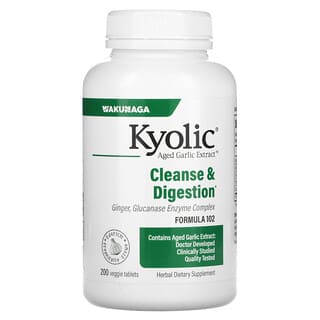 Kyolic, Extracto de ajo añejo, Limpieza y digestión de cándida, Fórmula 102, 200 comprimidos vegetales