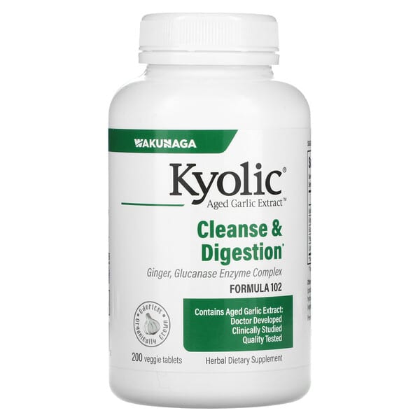 Kyolic, Extrait d'ail vieilli, Candida Cleanse & Digestion, Formule 102, 200 comprimés végétariens