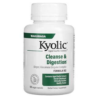 Kyolic, Extrato de Alho Envelhecido, Limpeza de Cândida e Digestão, Formula 102, 100 Cápsulas Vegetais