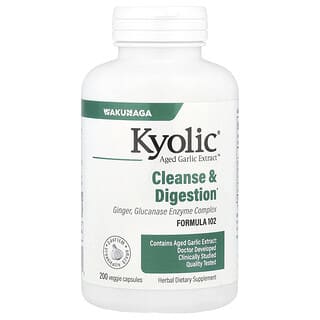 Kyolic, Extrait d'ail vieilli, Nettoyage et digestion du candida, Formule 102, 200 capsules végétariennes