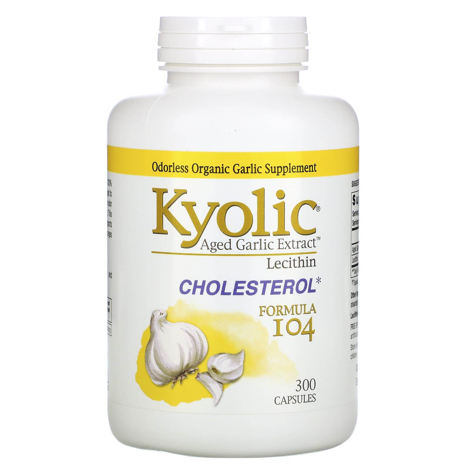 Kyolic, Extracto de ajo maduro Aged Garlic Extract con lecitina, Fórmula  104 para el colesterol, 300