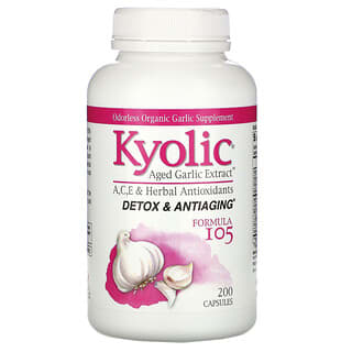 Kyolic, Extrato de Alho Envelhecido, Detox e Antienvelhecimento, Fórmula 105, 200 Cápsulas