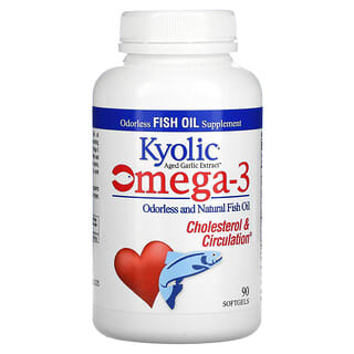 Kyolic, Omega-3, extracto de ajo añejado, colesterol y circulación, 90 softgels de Omega-3