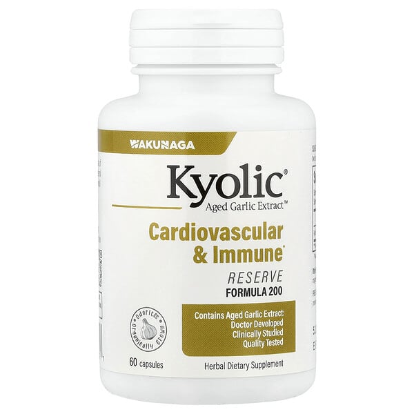 كيوليك‏, Aged Garlic Extract ™ ، للقلب والأوعية الدموية والمناعة ، تركيبة احتياطي 200 ، 60 كبسولة (600 ملجم لكل كبسولة)