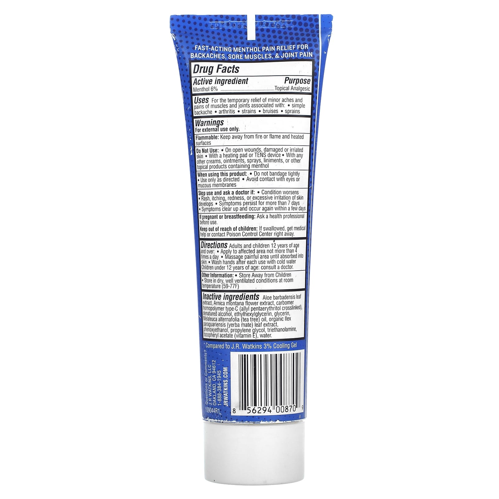 J R Watkins, Cooling Pain Relief Gel, Extra Strength, 4 oz (113 g)