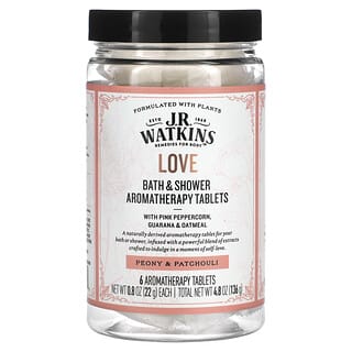 J R Watkins, Love, Comprimidos de aromaterapia para el baño y la ducha, Peonía y pachuli, 6 comprimidos, 22 g (0,8 oz) cada uno