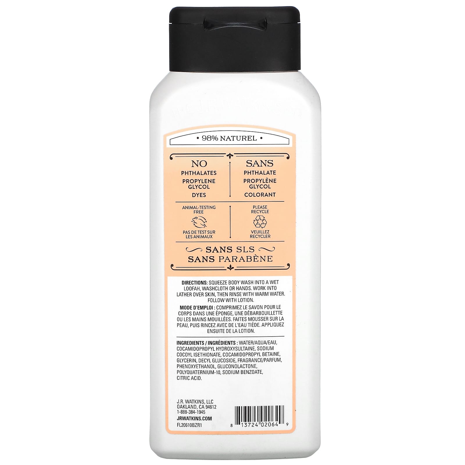 J R Watkins, Body Wash, Grapefruit, 18 fl oz (532 ml)