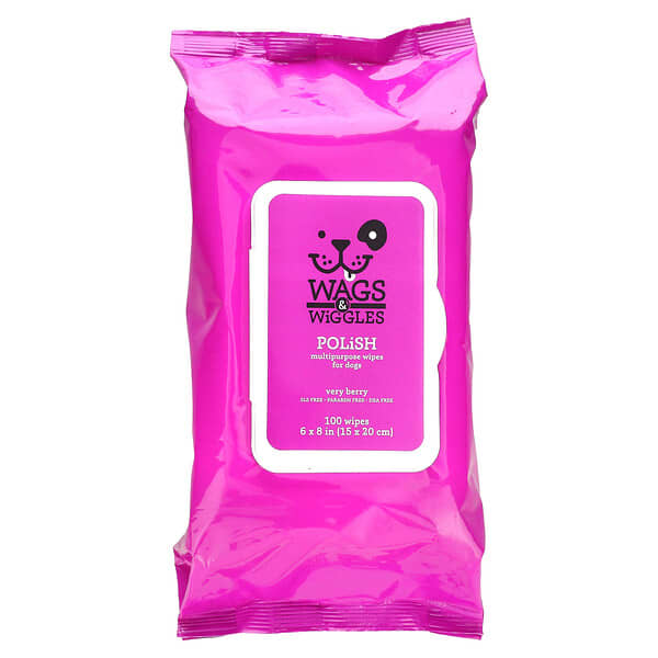 Wags &amp; Wiggles, Polish, Multipurpose Wipes for Dogs, Very Berry , 100 Wipes