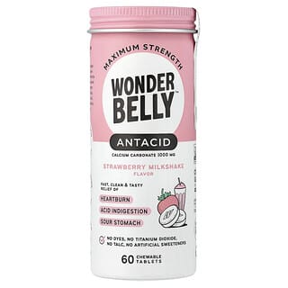 Wonderbelly, 解酸片，草莓奶昔味，1000 毫克，60 片咀嚼片