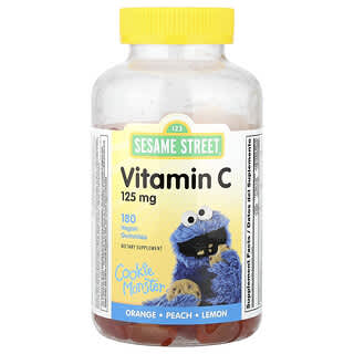 Webber Naturals, Sesame Street®（セサミ・ストリート）、ビタミンC、オレンジ、ピーチ、レモン、125mg、ヴィーガングミ180粒