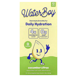 Waterboy, Daily Hydration, Electrolyte Drink Mix, Cucumber Citrus, 12 Stick Packs, 0.12 oz (3.3 g) Each