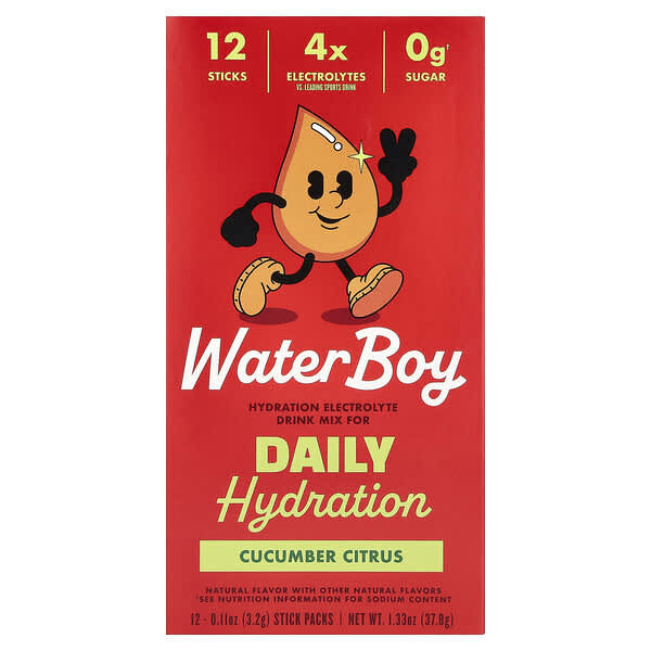 Daily Hydration, Electrolyte Drink Mix, Cucumber Citrus, 12 Stick Packs, 0.11 oz (3.2 g) Each