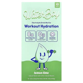 Waterboy, Workout Hydration, Electrolyte Drink Mix, Lemon Lime, 10 Stick Packs, 0.22 oz (6.2 g) Each