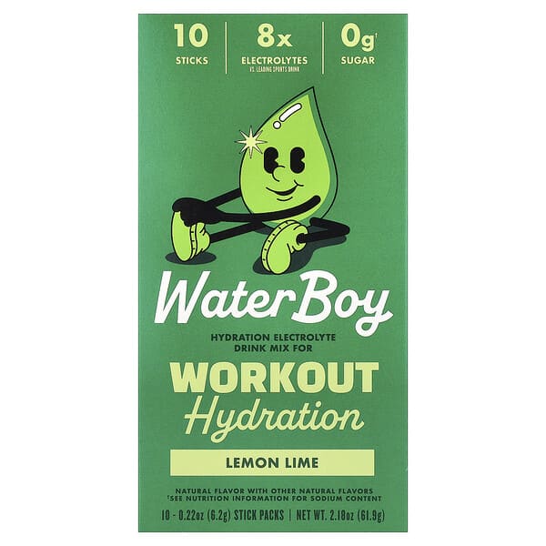 Workout Hydration, Electrolyte Drink Mix, Lemon Lime, 10 Stick Packs, 0.22 oz (6.2 g) Each
