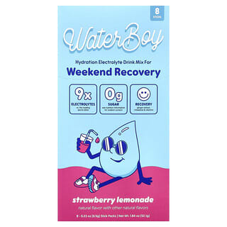 Waterboy, Hafta Sonu İyileşme, Hidrasyon Elektrolit İçeceği Karışımı, Çilekli Limonata, 8 Çubuk Paket, Her Biri 0,23 oz (6,5 g)