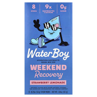 Waterboy, Weekend Recovery, Hydration Electrolyte Drink Mix, Strawberry Lemonade, 8 Stick Packs, 0.23 oz (6.5 g) Each