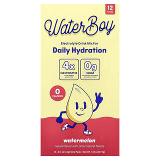 Waterboy, Daily Hydration, Electrolyte Drink Mix, Watermelon, 12 Stick Packs, 0.11 oz (3.1 g) Each