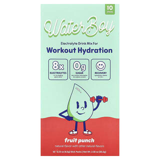 Waterboy, Workout Hydration, Electrolyte Drink Mix, Fruit Punch, 10 Stick Packs, 0.23 oz (6.5 g) Each
