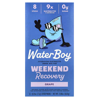 Waterboy, Weekend Recovery, Hydration Electrolyte Drink Mix, Grape, 8 Stick Packs, 0.25 oz (7.1 g) Each