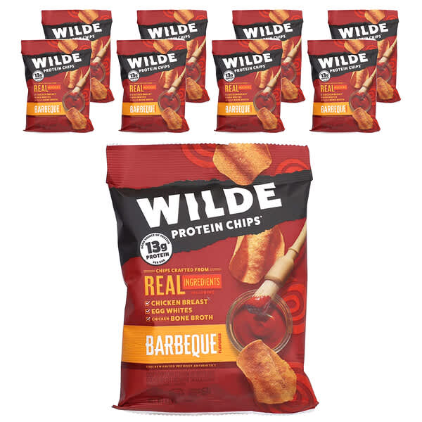 Wilde Brands Protein Chips, Barbeque, 8 Bags, 1.34 oz (38 g) Each