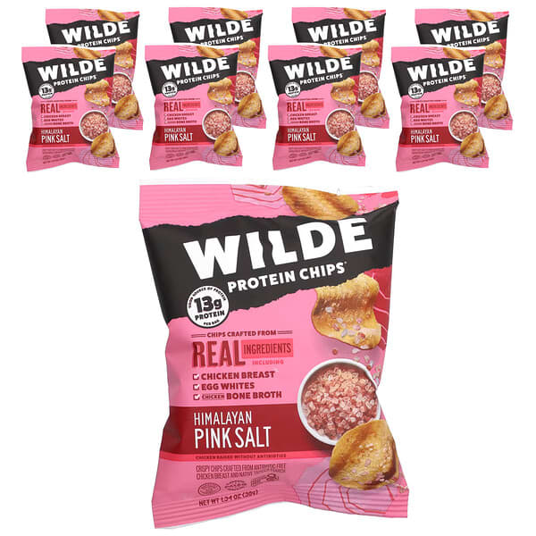 Wilde Brands, Protein Chips, Himalayan Pink Salt, 8 Bags, 1.34 oz (38 g) Each