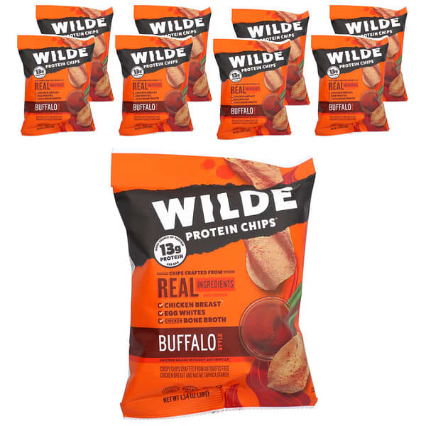 Protein Chips, Buffalo Style, 8 Bags, 1.34 oz (38 g) Each