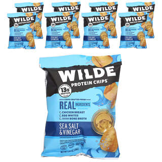 Wilde Brands, Chips de proteína, Sal marina y vinagre, 8 bolsas, 38 g (1,34 oz) cada una