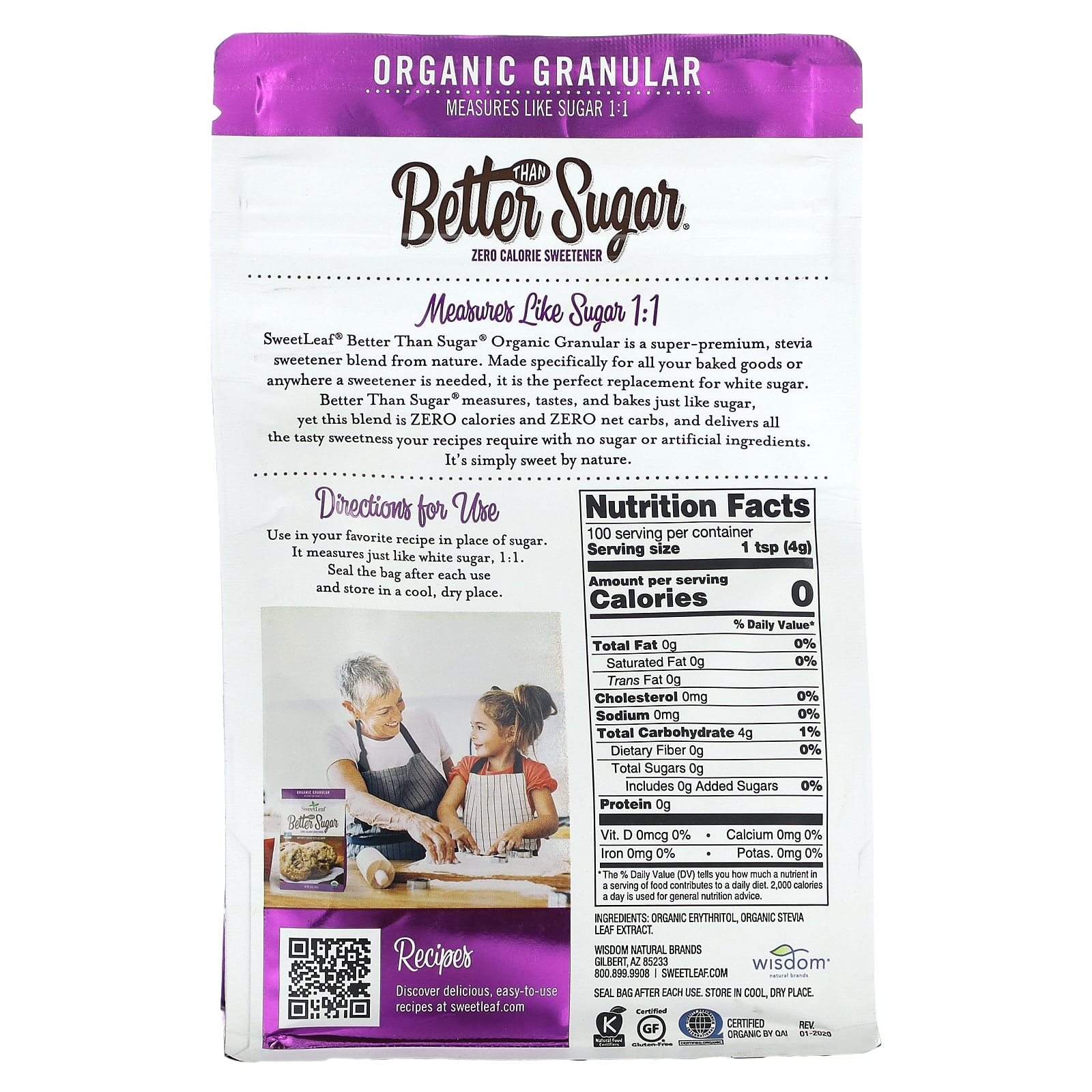 Wisdom Natural, SweetLeaf, Better Than Sugar Organic Granular, 14 oz