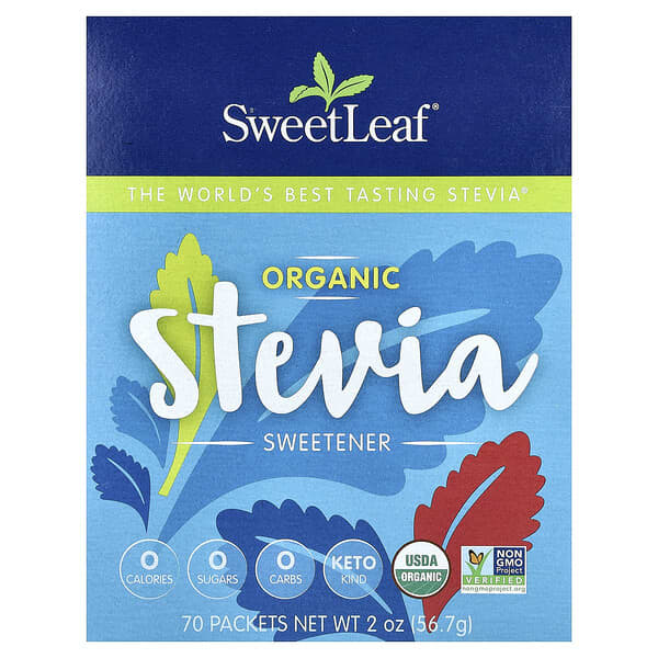 SweetLeaf Stevia, Biologische stevia-zoetstof, 70 zakjes van 0,8 g per stuk.