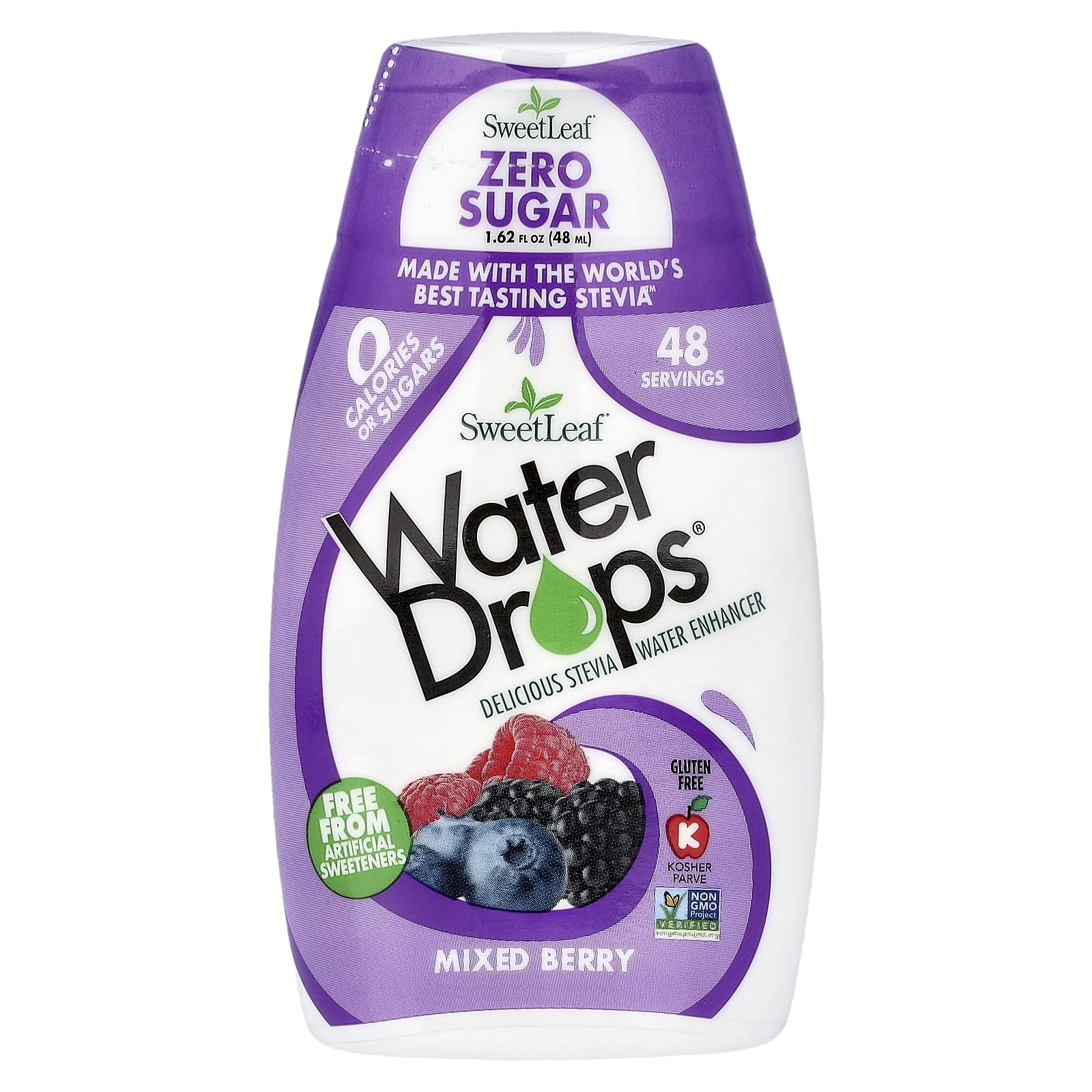 SweetLeaf Stevia, Water Drops®, восхитительный усилитель воды со стевией, ягодное ассорти, 48 мл (1,62 жидк. унции)