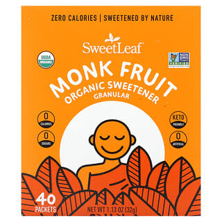 Wisdom Natural, SweetLeaf, Adoçante Orgânico de Fruta de Monge, Granulado, 40 Pacotes, 0,8 g (0,28 oz) Cada