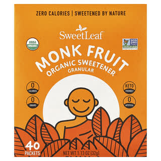 SweetLeaf Stevia, Органический подсластитель в гранулах с фруктами монаха, 40 пакетиков по 0,8 г (0,28 унции)