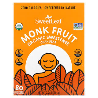 Wisdom Natural, SweetLeaf, Adoçante Orgânico Granular de Fruta de Monge, 80 Pacotes, 64 g (2,26 oz)