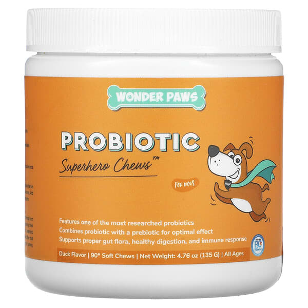 Wonder Paws, Probiotika, Superhelden-Kauartikel für Hunde, alle Altersgruppen, Ente, 90 Kau-Snacks