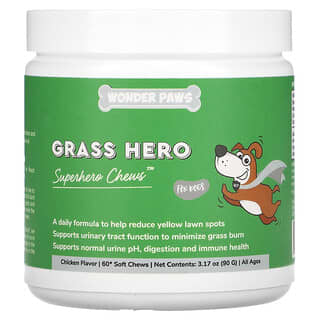 Wonder Paws, Grass Hero, Superhero Chews For Dogs, All Ages, Chicken , 60 Soft Chews, 3.17 oz (90 g)