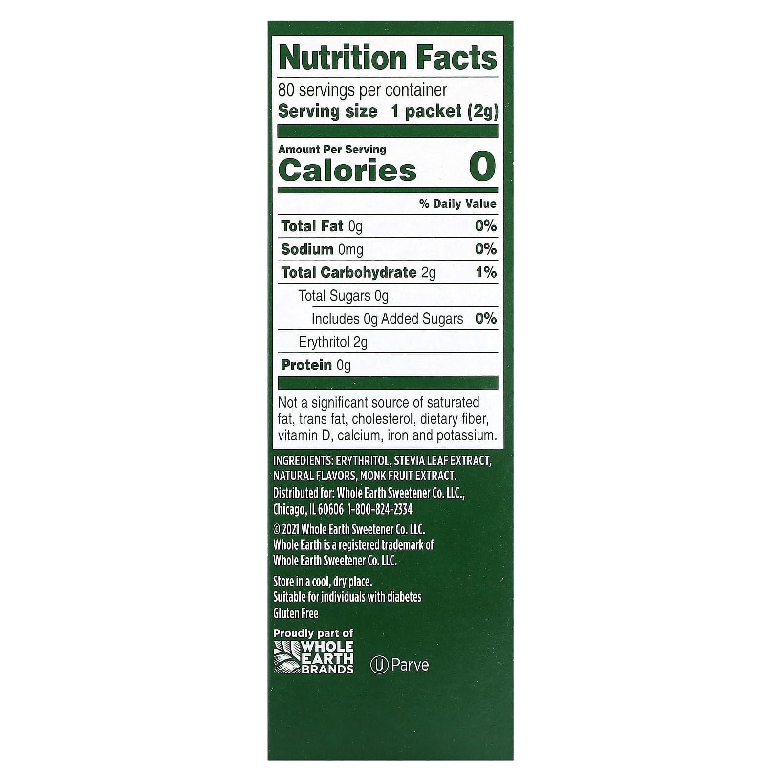 Whole Earth, Stevia Leaf & Monk Fruit with Erythritol, 80 Packets, 5.6 oz (160 g)