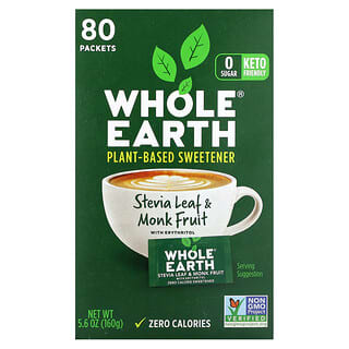 Whole Earth, Stevia Leaf & Monk Fruit with Erythritol, 80 Packets, 5.6 oz (160 g)