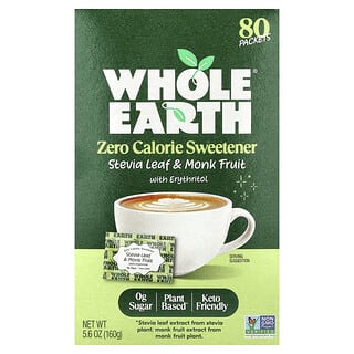 Whole Earth, листья стевии и архат с эритритолом, 80 пакетиков, 160 г (5,6 унции)