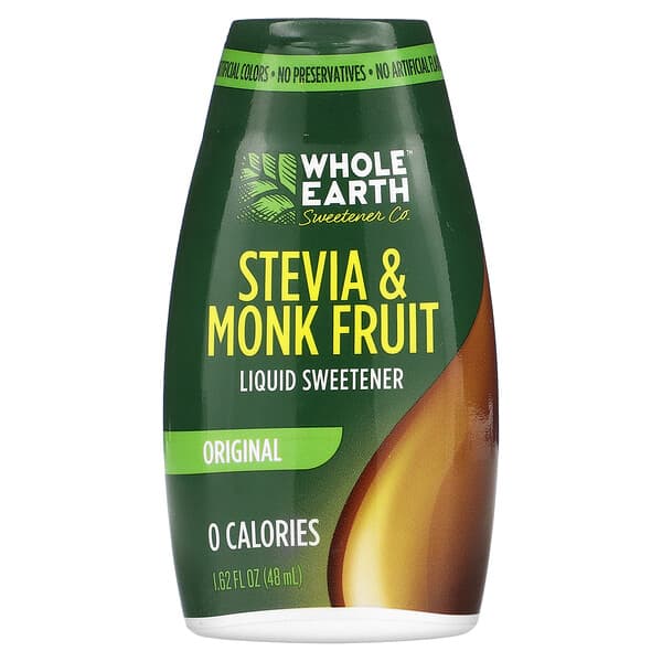 Whole Earth, Stevia & Monk Fruit Liquid Sweetener, Original, 1.62 fl oz