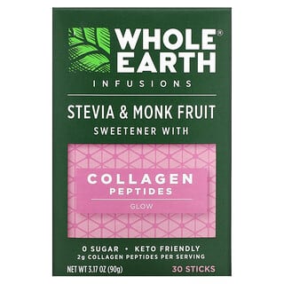 Whole Earth‏, Infusions, Stevia & Monk Fruit Sweetener with Collagen, 30 Sticks, 3.17 oz (90 g)