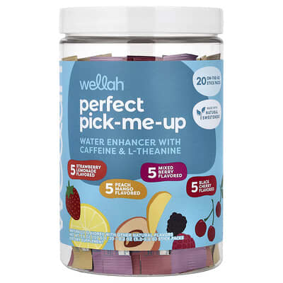 Wellah, Pretty Boost, Water Booster with Caffeine and L-Theanine, Assorted Flavors, 20 Sticks, 0.2 oz (5.2-5.6 g) Each
