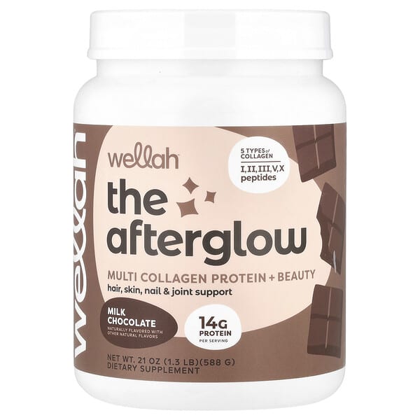 Wellah The Afterglow, Multi Collagen Protein + Beauty, Milk Chocolate, 1.3 lb (588 g)