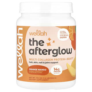 Wellah, The Afterglow, Proteína con múltiples tipos de colágeno y belleza, Naranja y mango, 534 g (1,2 lb)