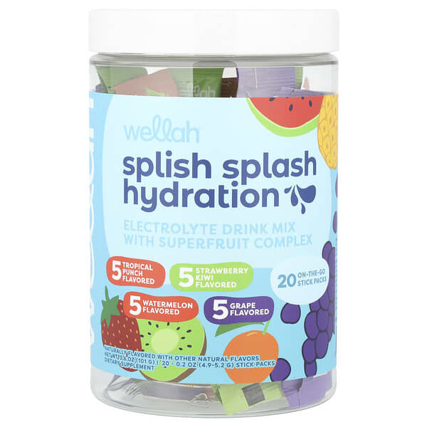 Wellah Splish Splash Hydration, Variety, 20 Stick Packs, 0.2 oz (4.9 - 5.2 g) Each