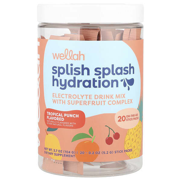 Wellah Splish Splash Hydration, Tropical Punch, 20 Stick Packs, 0.2 oz (5.2 g) Each